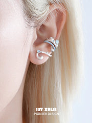 1ST XULIE "Snow Land" Snowflake Kitty Bell Ear Cuffs in Platinum Plated Brass - Product Group View
