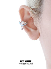1ST XULIE "Snow Land" Snowflake Kitty Bell Ear Cuffs in Platinum Plated Brass - Side View