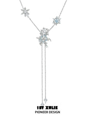 1ST XULIE Jewelry "Snow Land" Snowflake Pendant Necklace in Platinum Plated Brass - Lifestyle Shot
