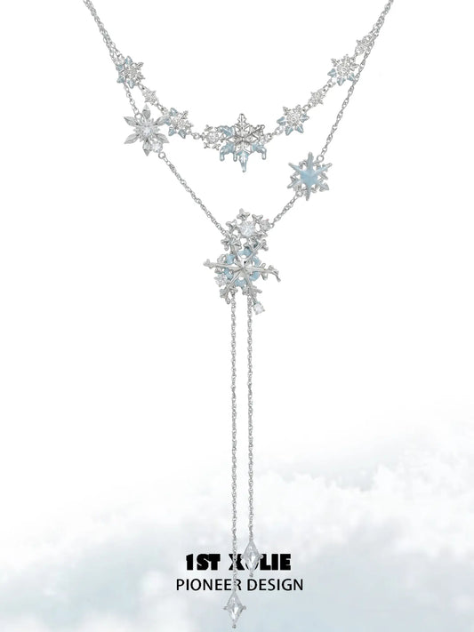 1ST XULIE Jewelry "Snow Land" Snowflake Pendant Necklace in Platinum Plated Brass - Product View