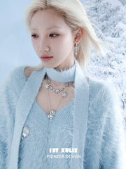 1ST XULIE Jewelry "Snow Land" Snowflake Pendant Necklace in Platinum Plated Brass - On Model