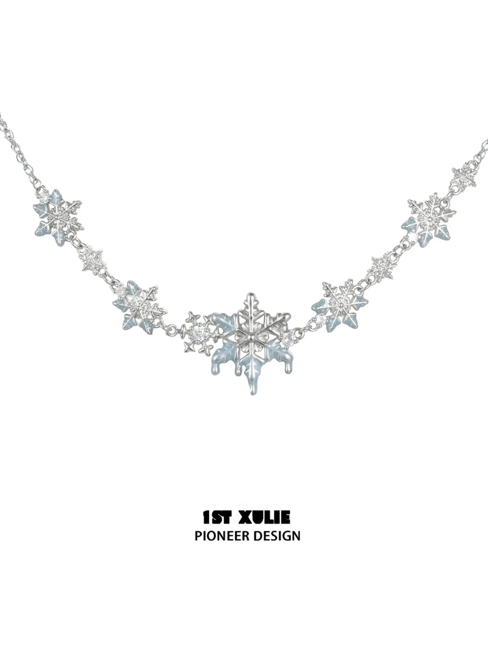 1ST XULIE Jewelry "Snow Land" Snowflake Pendant Necklace in Platinum Plated Brass - Side View