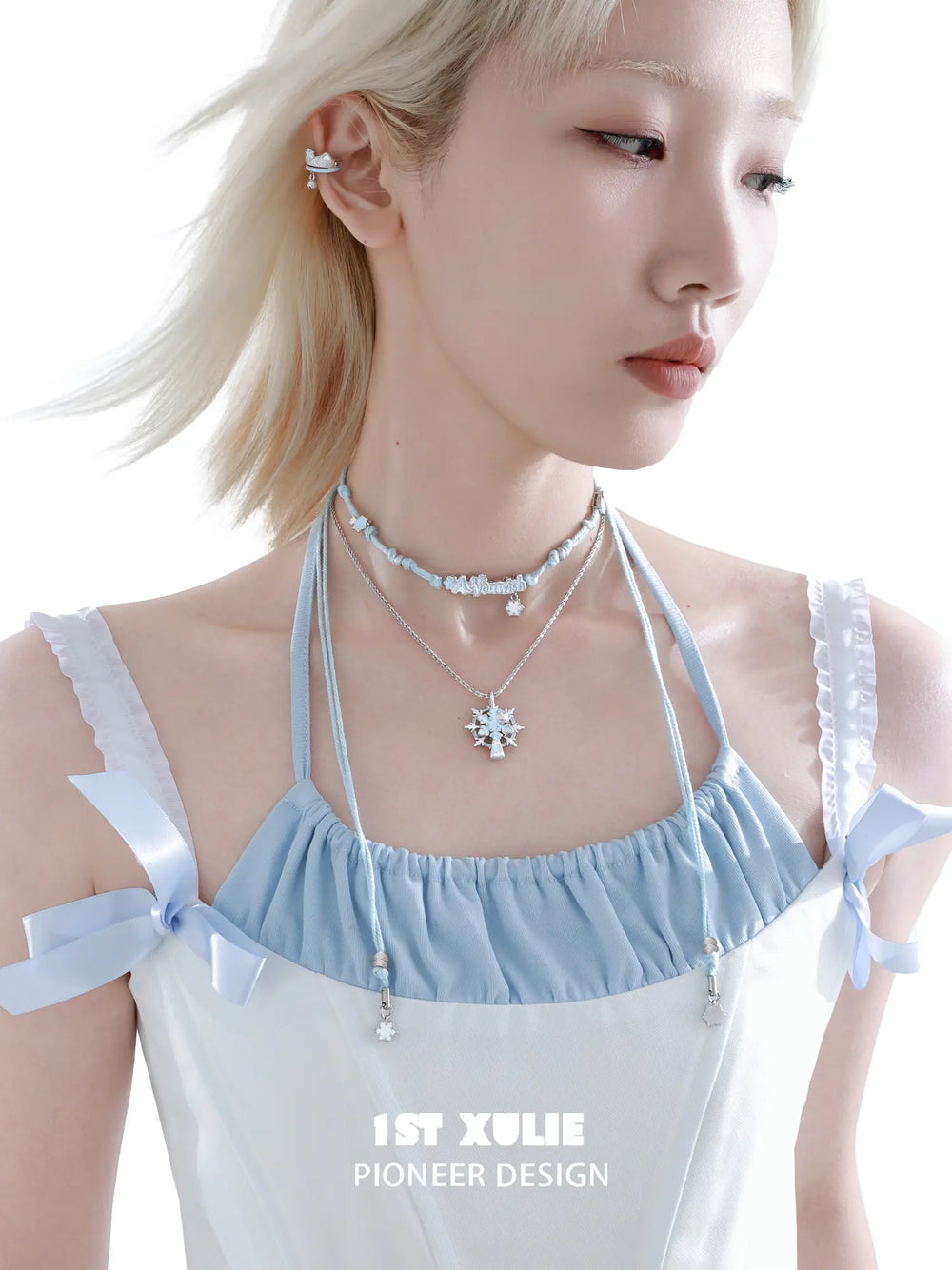 1ST XULIE Jewelry "Snow Land" Snowflake Spinning Pendant Necklace in Platinum Plated Brass - Angle View