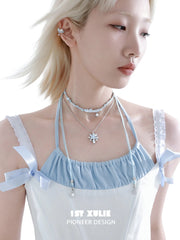1ST XULIE Jewelry "Snow Land" Snowflake Spinning Pendant Necklace in Platinum Plated Brass - Angle View