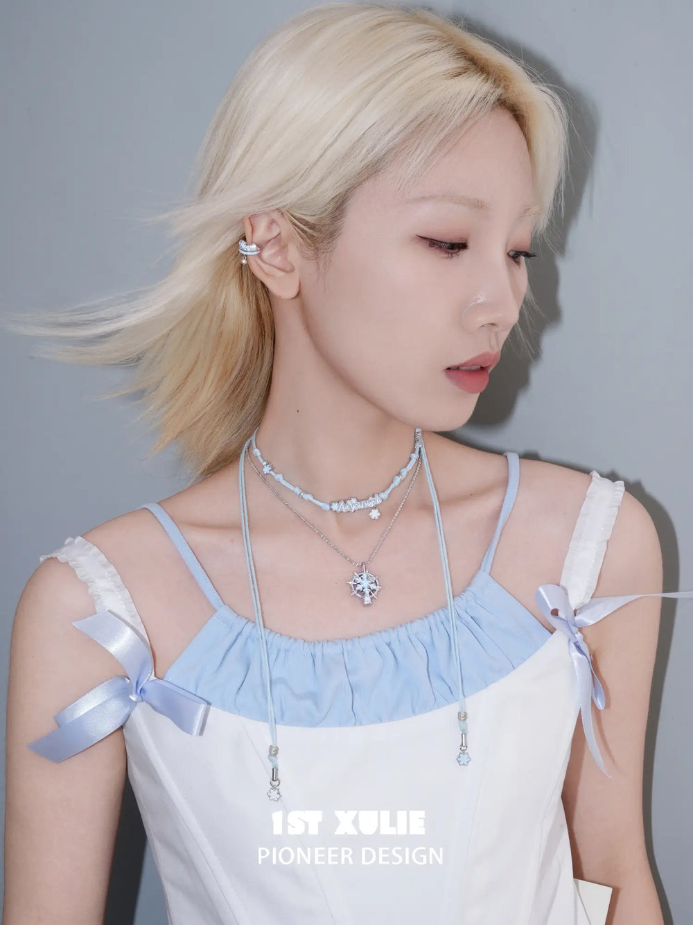 1ST XULIE Jewelry "Snow Land" Snowflake Spinning Pendant Necklace in Platinum Plated Brass - Back View