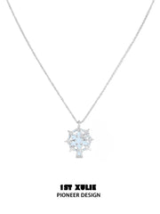 1ST XULIE Jewelry "Snow Land" Snowflake Spinning Pendant Necklace in Platinum Plated Brass - On Model