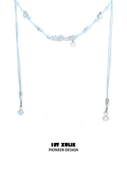 1ST XULIE Jewelry "Snow Land" Snowflake Spinning Pendant Necklace in Platinum Plated Brass - On Model Close Up