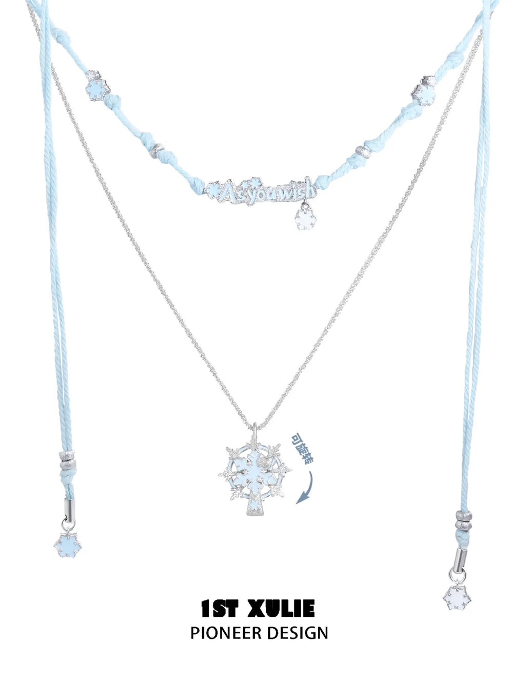 1ST XULIE Jewelry "Snow Land" Snowflake Spinning Pendant Necklace in Platinum Plated Brass - Texture