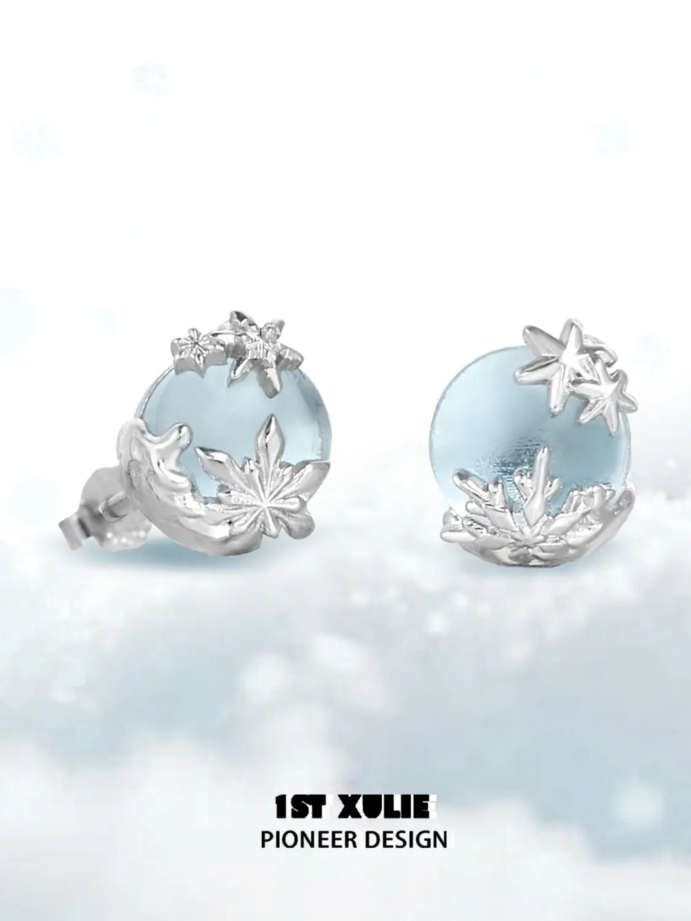 1ST XULIE Jewelry "Snow Land" Snowflake Stud Earrings in 925 Sterling Silver - Texture