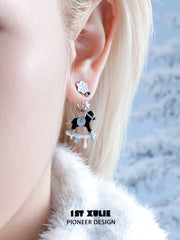 1ST XULIE Jewelry "Snowy Cuties" Snowy Pony Stud Drop Earrings in Platinum Plated Brass - Size Comparison