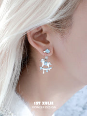 1ST XULIE Jewelry "Snowy Cuties" Snowy Pony Stud Drop Earrings in Platinum Plated Brass - Texture