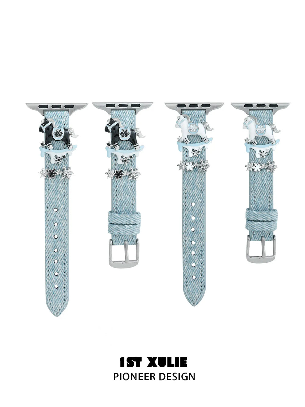 1ST XULIE Jewelry "Snowy Cuties" Snowy Pony Watch Strap in Brass and Microfiber Leather - Angle View