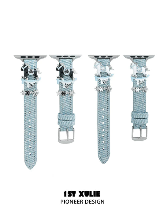 1ST XULIE Jewelry "Snowy Cuties" Snowy Pony Watch Strap in Brass and Microfiber Leather - Angle View