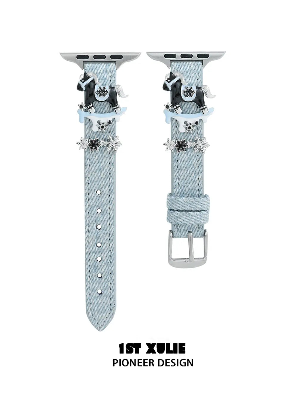 1ST XULIE Jewelry "Snowy Cuties" Snowy Pony Watch Strap in Brass and Microfiber Leather - Angle View