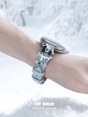 1ST XULIE Jewelry "Snowy Cuties" Snowy Pony Watch Strap in Brass and Microfiber Leather - Detail Shot