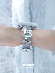 1ST XULIE Jewelry "Snowy Cuties" Snowy Pony Watch Strap in Brass and Microfiber Leather - Side View