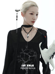 1ST XULIE "Spring Terrace" Chinoiserie Soaring Crane Sandalwood Hairpin in Antique Silver Plated Brass and Sandalwood - Full View