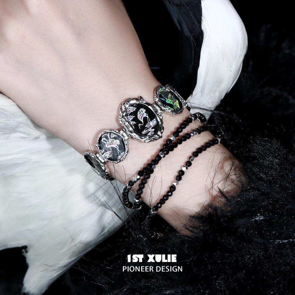 1ST XULIE "Soaring Cranes" Hand Chain in Platinum Plated - Side View On Model