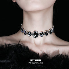 1ST XULIE "Soaring Cranes" Statement Resin Choker Necklace in Platinum Plated - Angled Product View