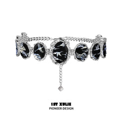 1ST XULIE "Soaring Cranes" Statement Resin Choker Necklace in Platinum Plated - On Model