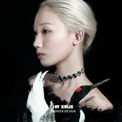 1ST XULIE "Soaring Cranes" Statement Resin Choker Necklace in Platinum Plated - Side View on Model