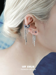 1ST XULIE Jewelry "MIAO" Sodalite Tassel Dangle Earrings in Platinum Plated - Angle 2