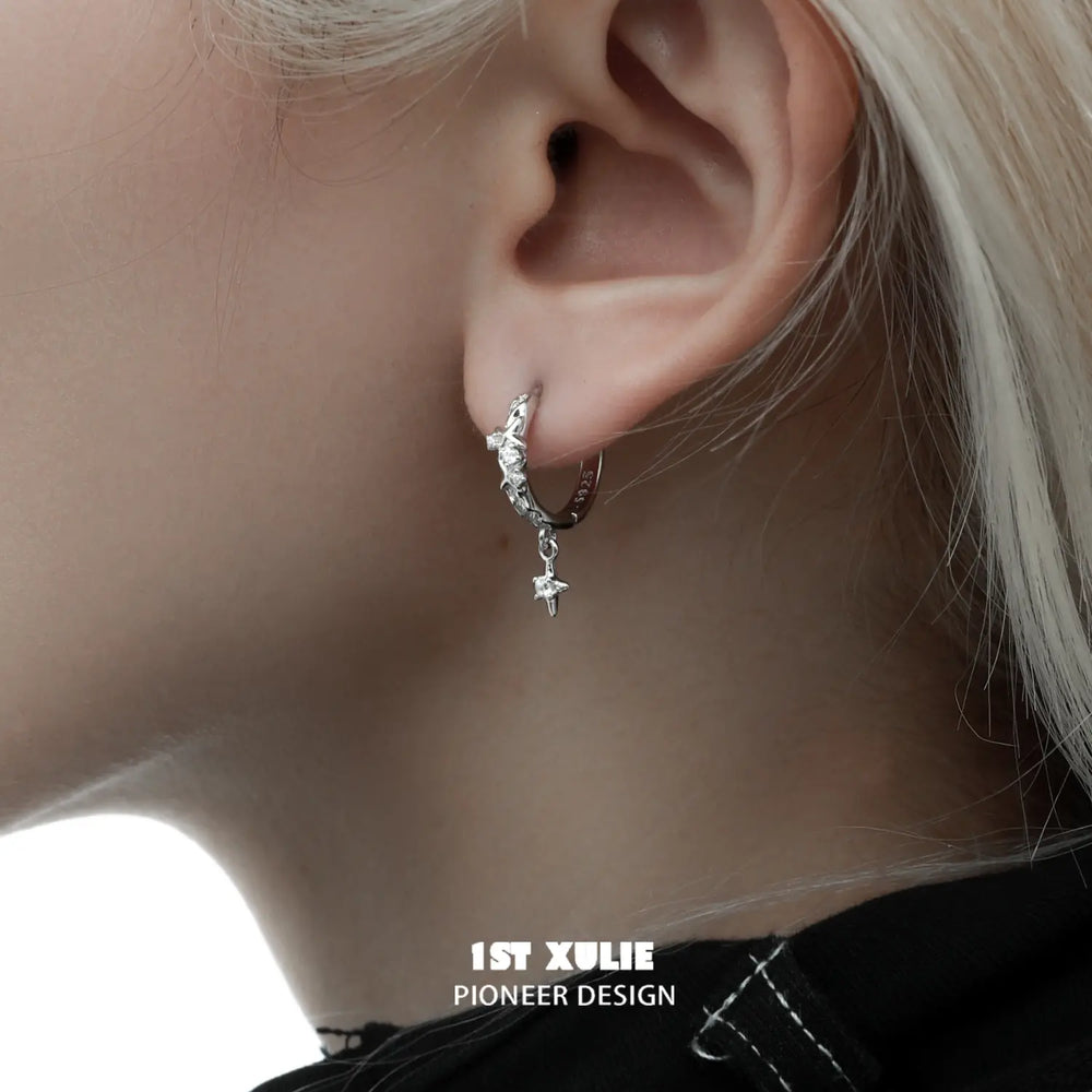 1ST XULIE "Silver Angel" Sparkling Angel Wing Huggie Hoops in 925 Sterling Silver - Detail Shot