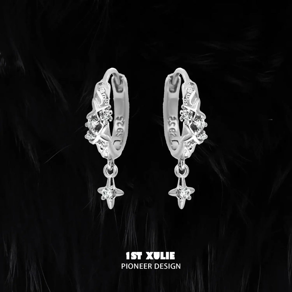 1ST XULIE "Silver Angel" Sparkling Angel Wing Huggie Hoops in 925 Sterling Silver - Product View