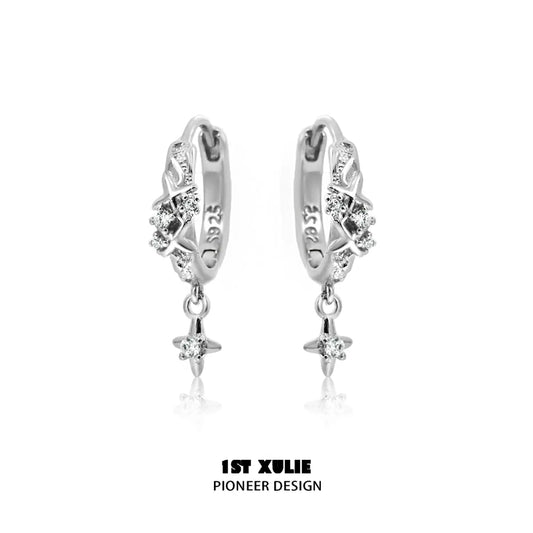 1ST XULIE "Silver Angel" Sparkling Angel Wing Huggie Hoops in 925 Sterling Silver - Side View