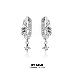 1ST XULIE "Silver Angel" Sparkling Angel Wing Huggie Hoops in 925 Sterling Silver - Side View