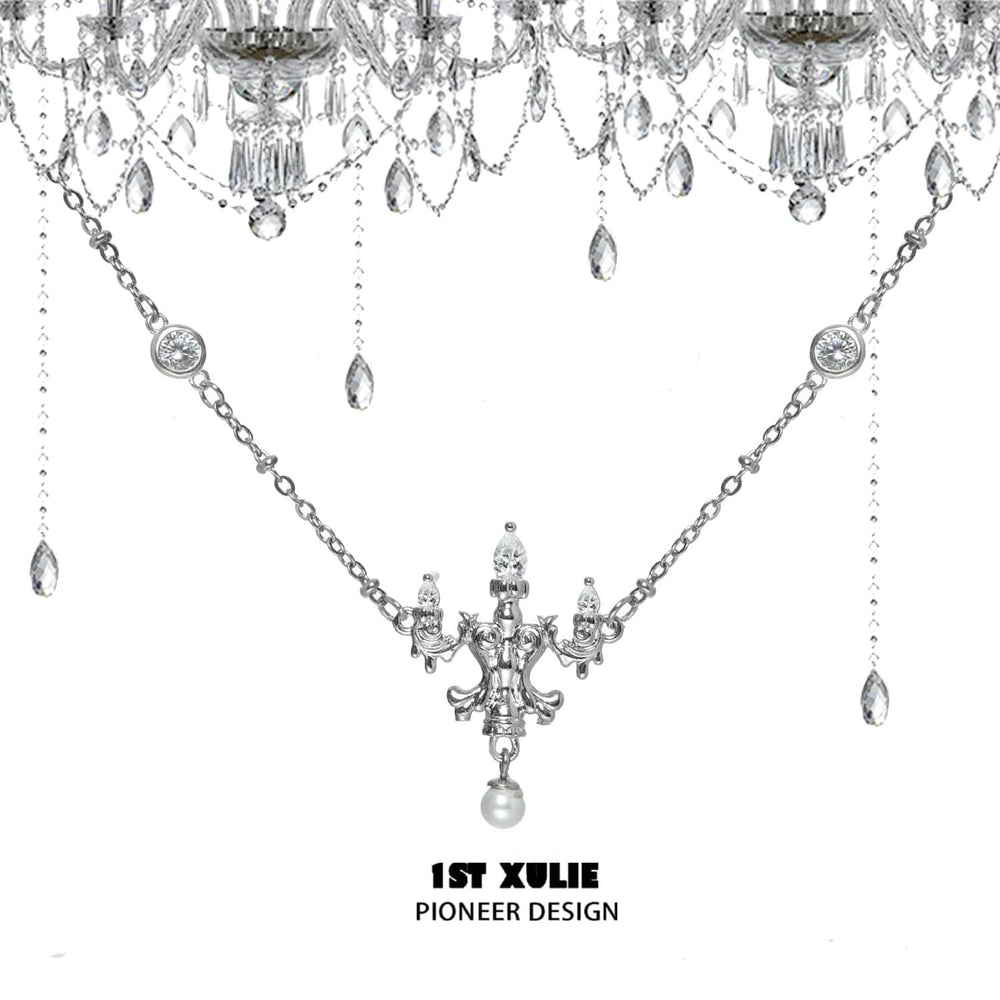 1ST XULIE "Crystal Palace" Sparkling Crystal Chandelier Necklace in 925 Sterling Silver - Clasp Detail Shot