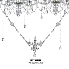 1ST XULIE "Crystal Palace" Sparkling Crystal Chandelier Necklace in 925 Sterling Silver - Clasp Detail Shot