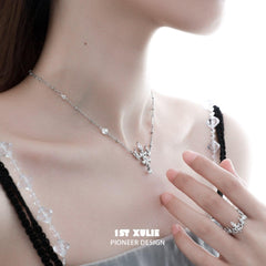 1ST XULIE "Crystal Palace" Sparkling Crystal Chandelier Necklace in 925 Sterling Silver - Detail Shot