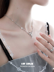 1ST XULIE "Crystal Palace" Sparkling Crystal Chandelier Necklace in 925 Sterling Silver - On Model Close-up