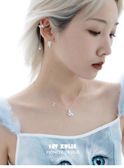 1ST XULIE "Lucky Cat" Sparkling Lucky Cat Dangle Ear Clips in 925 Sterling Silver - Side View