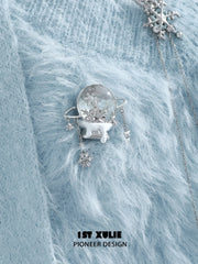 1ST XULIE Jewelry "Snow Land" Sparkling Snowflake Crystal Ball Brooch in Platinum Plated - Blue Crystal Detail