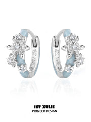 1ST XULIE Jewelry "Snow Land" Sparkling Snowflake Huggie & Stud Earrings in Platinum Plated - Angle View 2