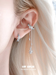 1ST XULIE Jewelry "Snow Land" Sparkling Snowflake Huggie & Stud Earrings in Platinum Plated - Side View