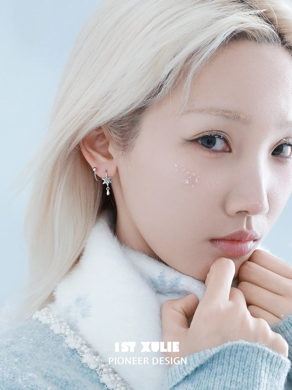 1ST XULIE "Snow Land" Sparkling Snowflake Stud Earrings in Platinum Plated - Product View