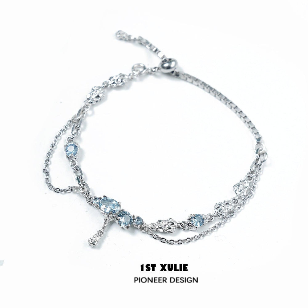 1ST XULIE "THE SEA" Sparkling Zirconia Tennis Bracelet in Platinum Plated - Detail Shot