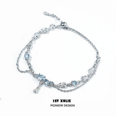 1ST XULIE "THE SEA" Sparkling Zirconia Tennis Bracelet in Platinum Plated - Detail Shot