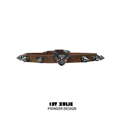 1ST XULIE "Cat's Gaze" Sphinx Cat Cowhide Studded Choker in Cowhide and Platinum Plated Alloy - Angled View