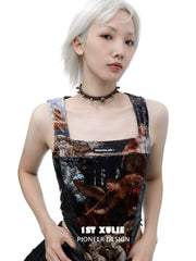 1ST XULIE "Cat's Gaze" Sphinx Cat Cowhide Studded Choker in Cowhide and Platinum Plated Alloy - Back View