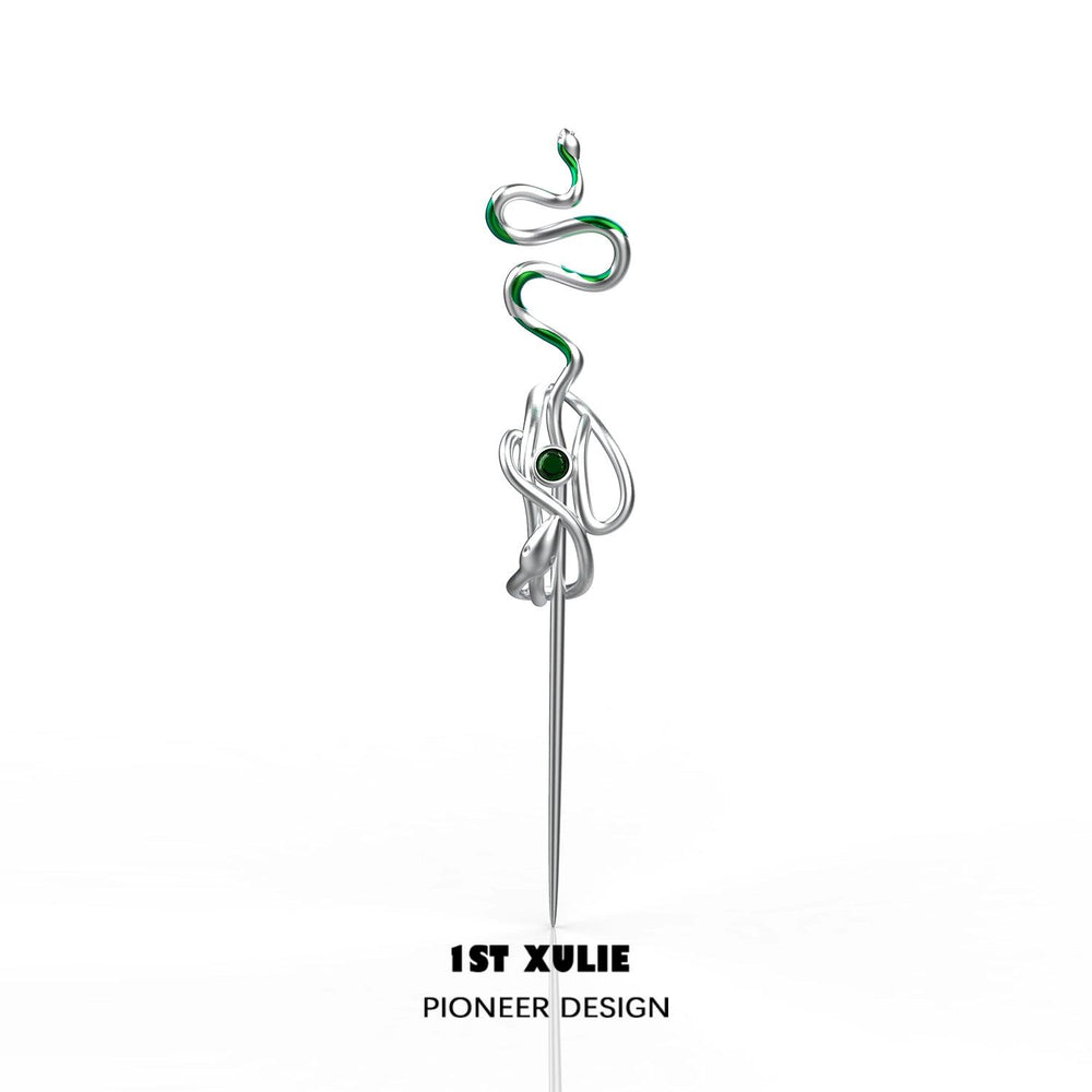 1ST XULIE "Slytherin House" Spirit Serpent Hairpin in Platinum Plated - Detail Shot