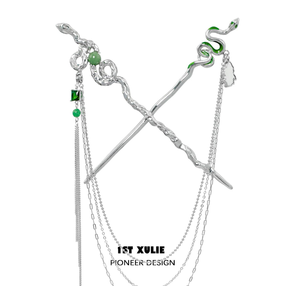 1ST XULIE "Slytherin House" Spirit Snake Convertible Hairpin in Platinum Plated - On Model