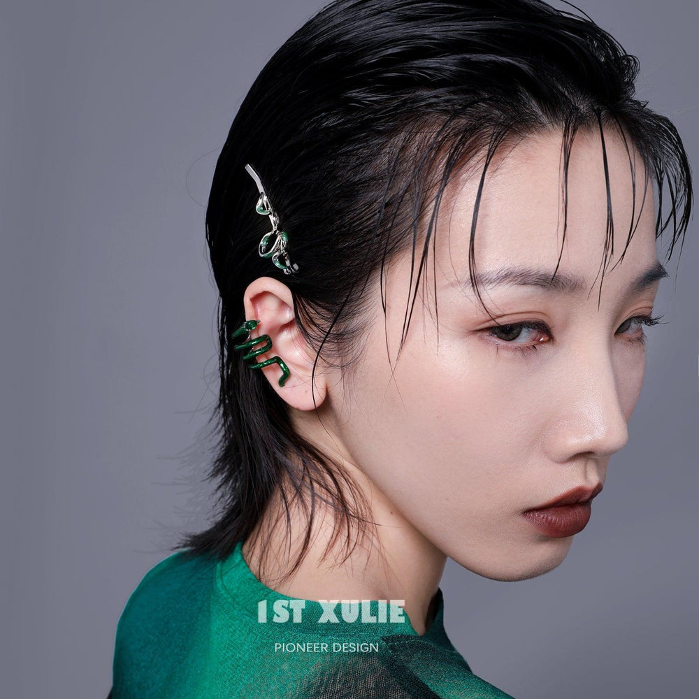 1ST XULIE "Slytherin House" Spirit Snake Hairpin in Platinum Plated - Side View