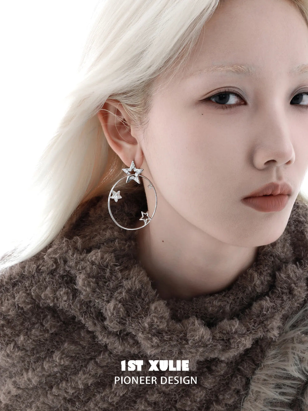 1ST XULIE Jewelry "WISHING STAR" Star Charm Hoop Earrings in Brass - Detail Shot