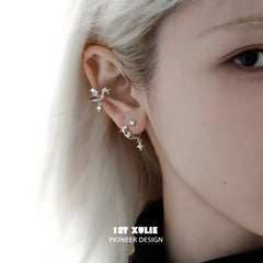 1ST XULIE "Star Trails" Detachable Four-Pointed Star Dangle Stud Earrings in 925 Sterling Silver - Detail Shot