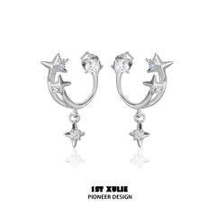 1ST XULIE "Star Trails" Detachable Four-Pointed Star Dangle Stud Earrings in 925 Sterling Silver - Product View
