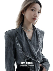 1ST XULIE "Star Dome" Zirconia & Shell Conch Necklace in Platinum Plating - Side View